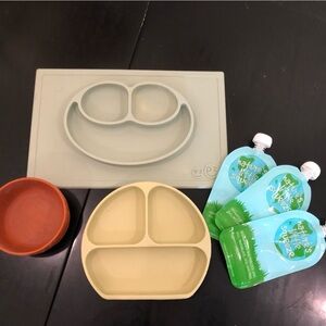 Silicone Baby Feeding Set in Cream and Green